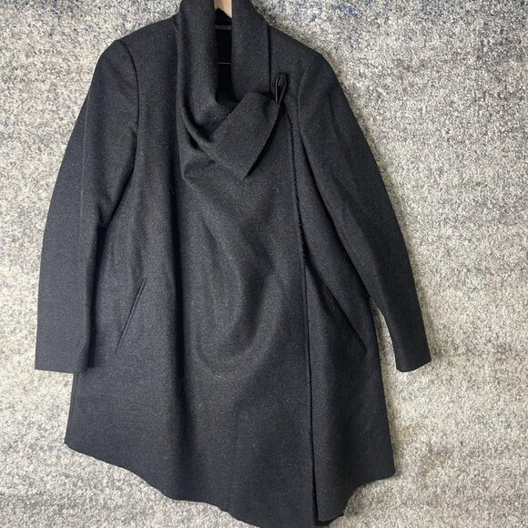AllSaints Coat Womens US 6 Black Asymmetrical Drape Wool‎ Blend Shawl Collar